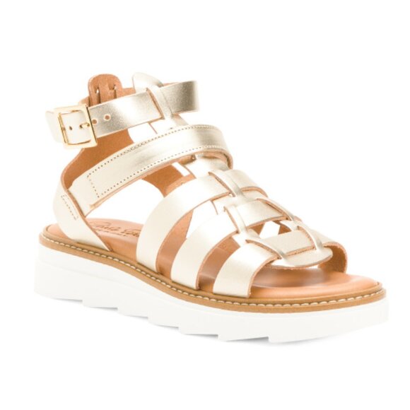 NEW CARLO PERA Made In Italy Leather Gladiator Sandals Platinum for women 563mn - Picture 8 of 9